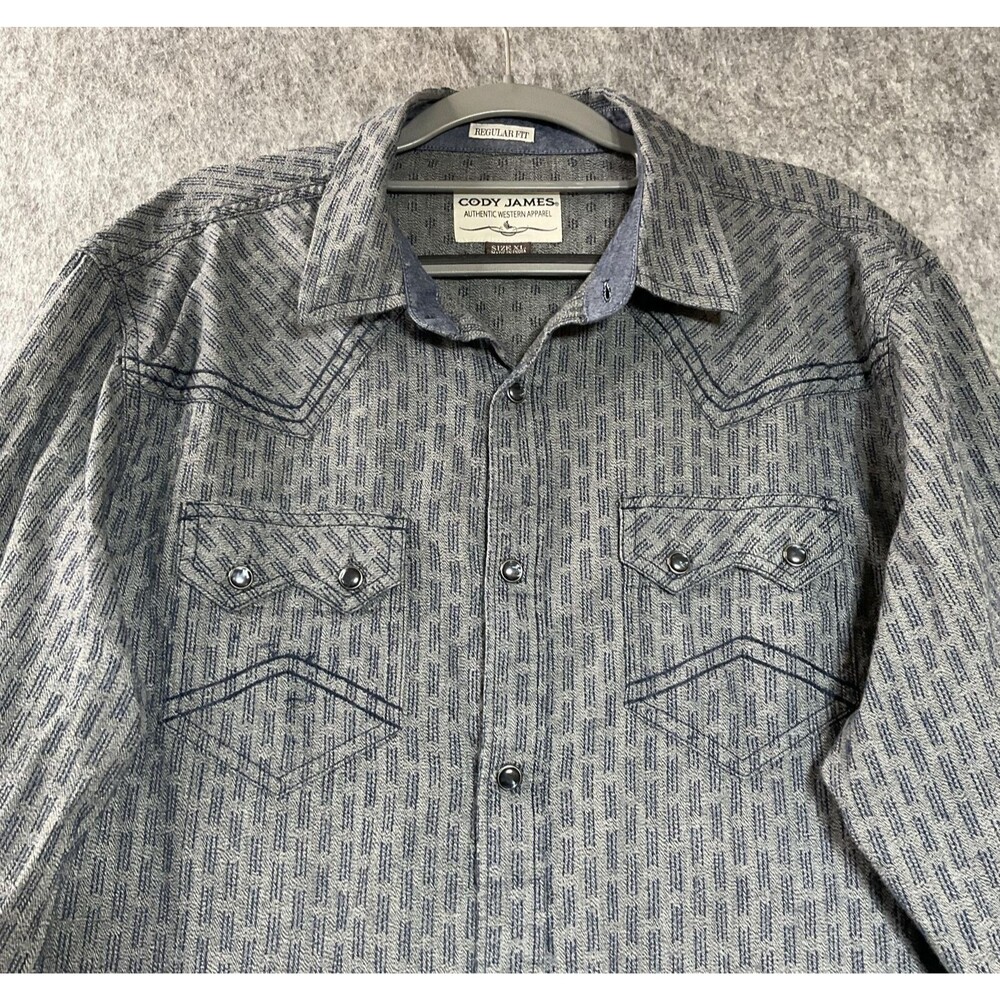 Cody James Shirt Mens XL Blue Gray Pearl Snap Long Sleeve Western Cowboy Rodeo